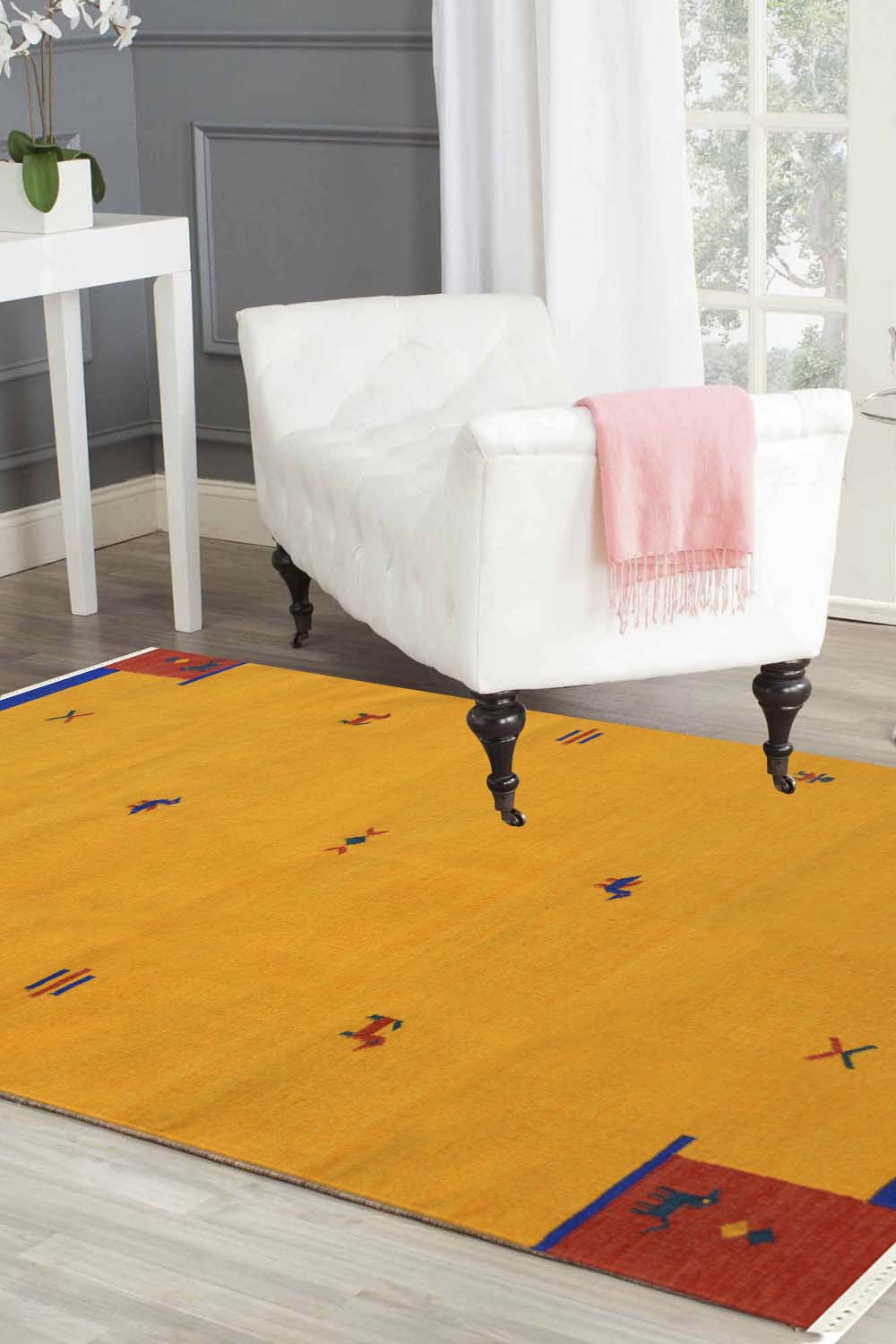 5'.5 x 7'.8 ft Triple line washable wool dhurrie rugs online for sale