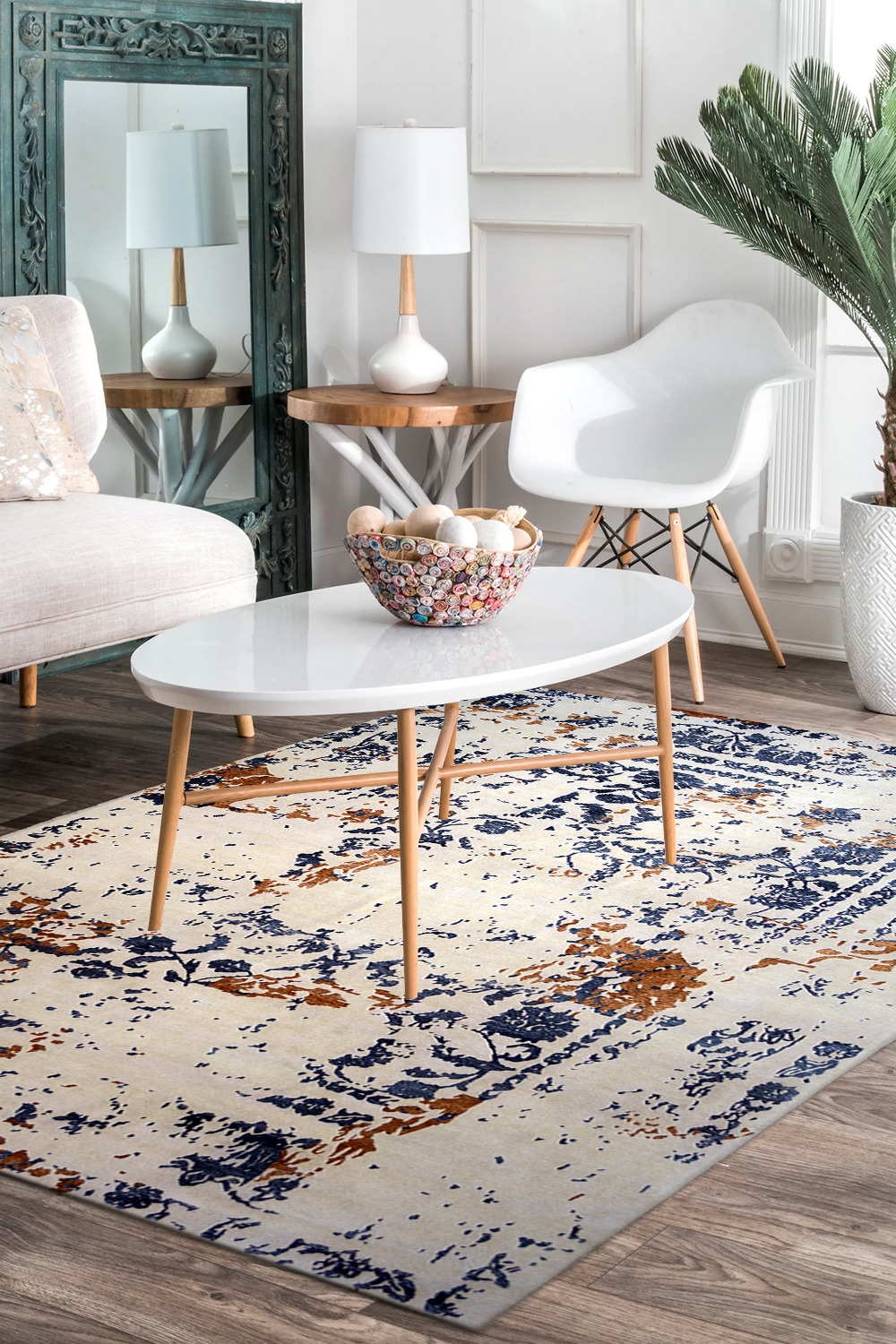 Purchase Handknotted Ivory Mustard Modern Wool Area Rug