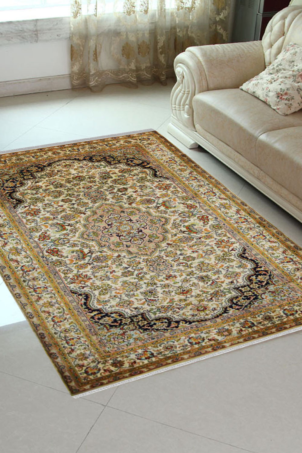 Shop area rugs online and Ivory Gold Jewel Kashan Rug in gold color